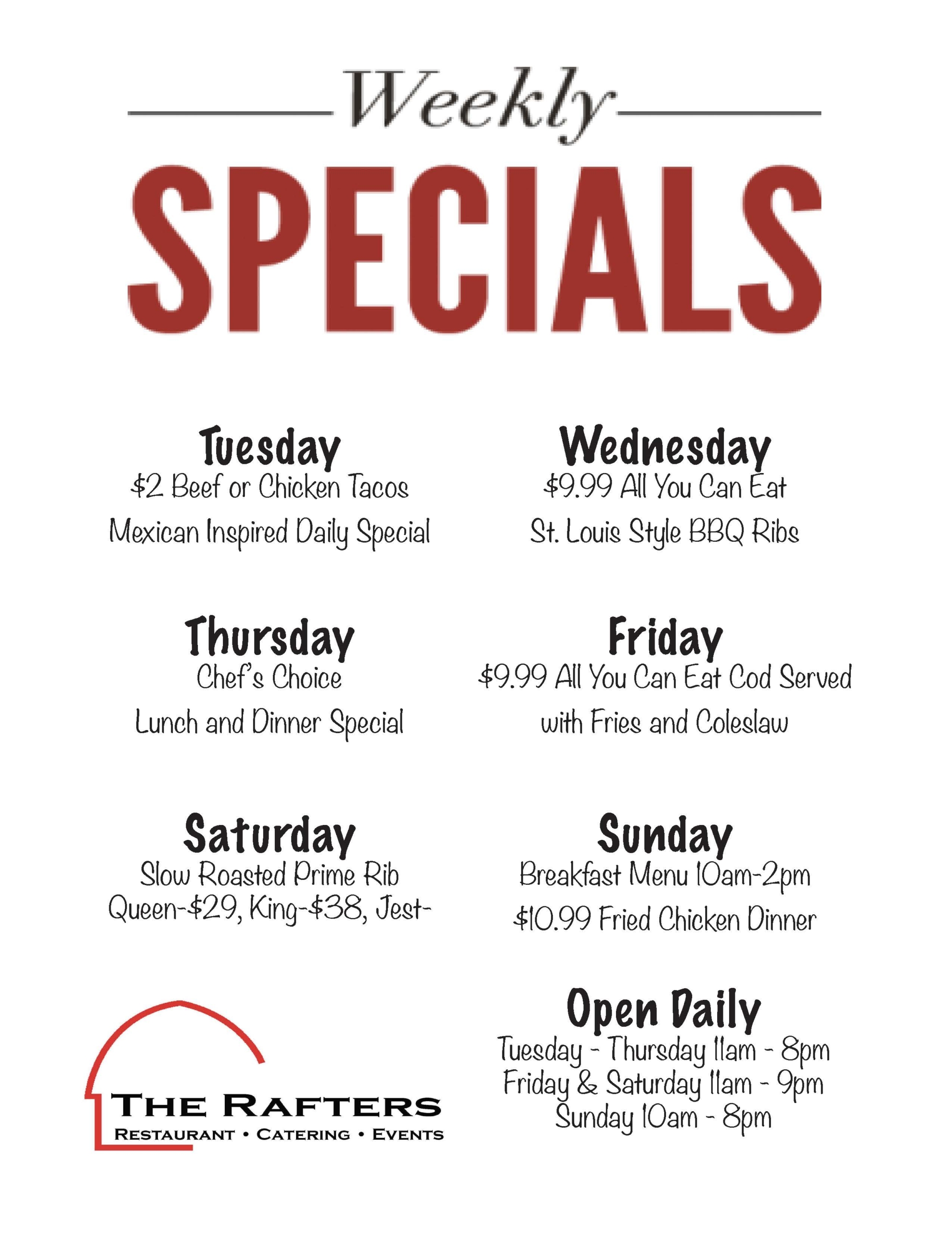 Our Menus The Rafters Restaurant Catering & Events